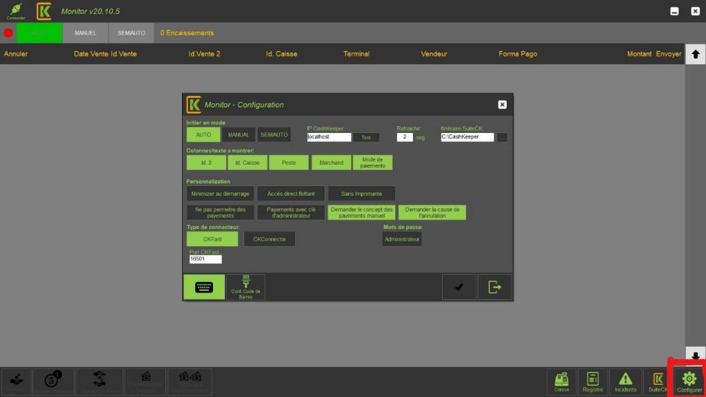 configuration monnayeur cashkeeper