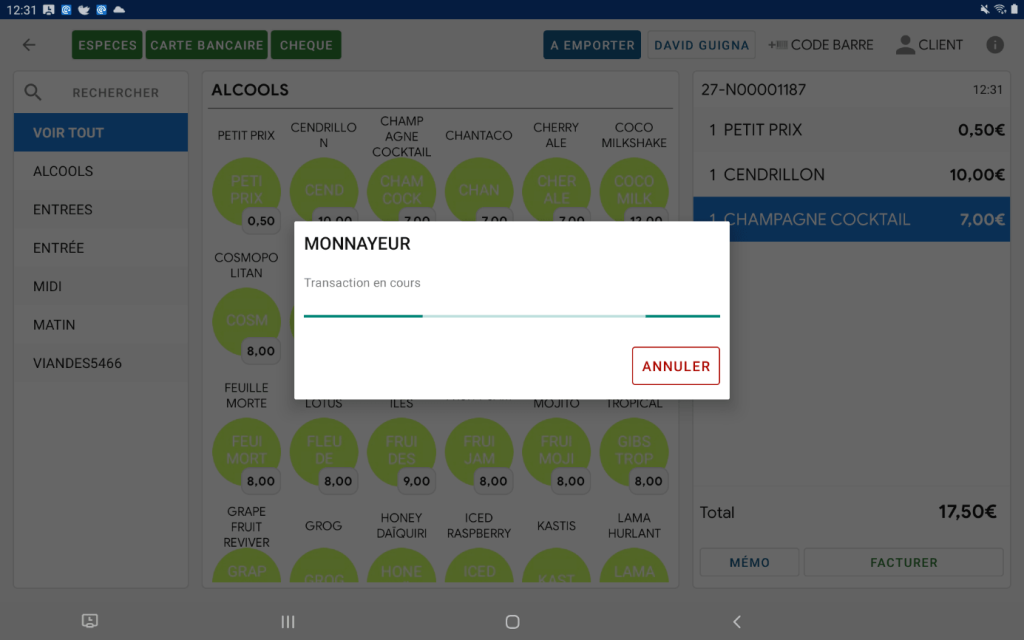 transaction monnayeur cashkeeper
